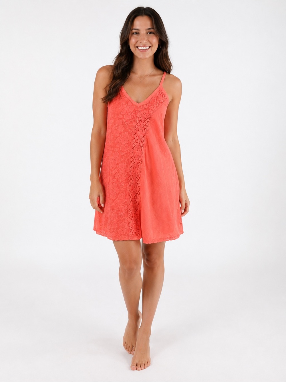 Roxy Coral Lace-Detail Slip Dress – Size Large